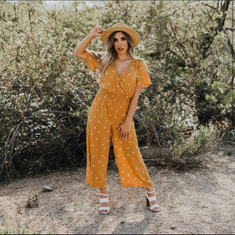 Mustard Yellow Wide Leg Jumpsuit 1x - All in Favor
